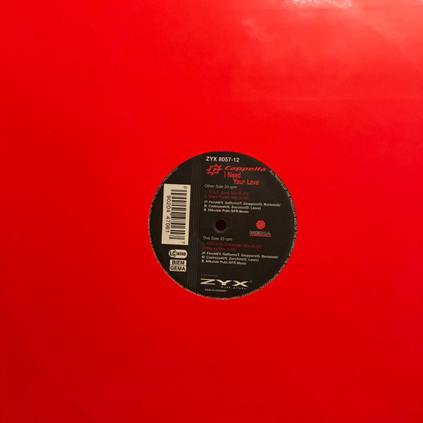 Cappella ‎– I Need Your Love